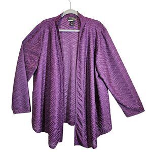 Added Dimensions Purple Textured Open Front Cardigan Jacket 14/16 sheer office